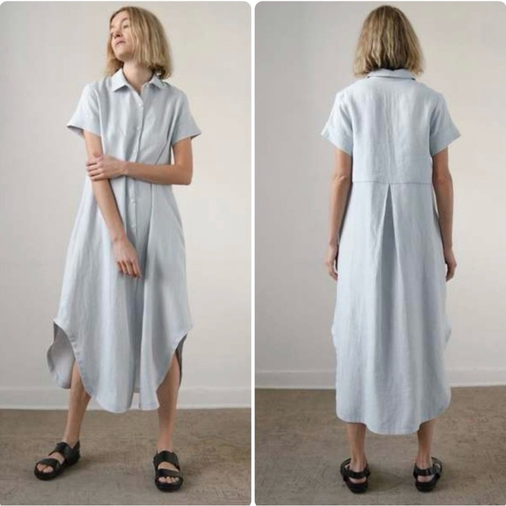 ZII ROPA Womens Beachy Coastal Lagenlook Mandu Linen Button Down Shirt Dress XS